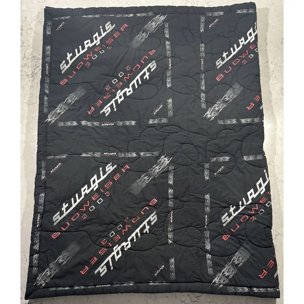 Vintage Sturgis Budweiser 2003 Quilted Blanket Throw Comforter Black 70x46